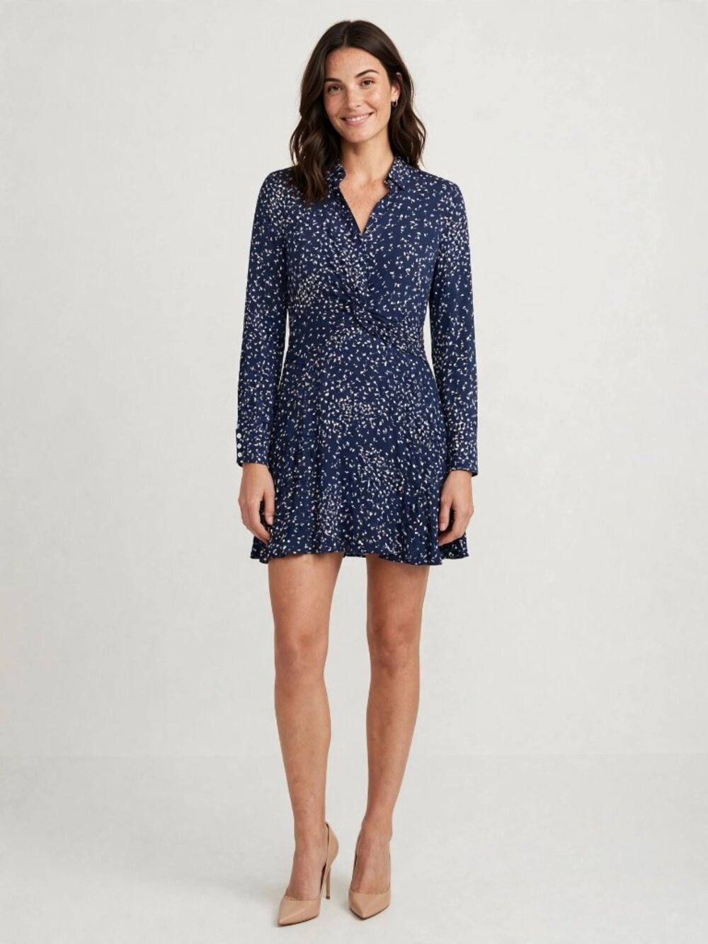 GANNI Navy Floral Mini Dress | Twist Front Smocked Back | Women 8
